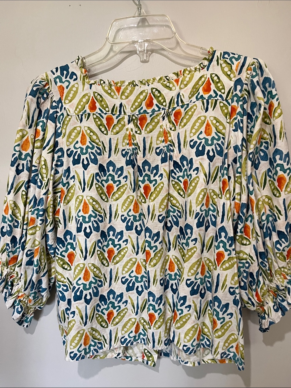 RACHEL Rachel Roy White Peasant Blouse with Blue, Green & Orange Floral Motif - Picture 5 of 6